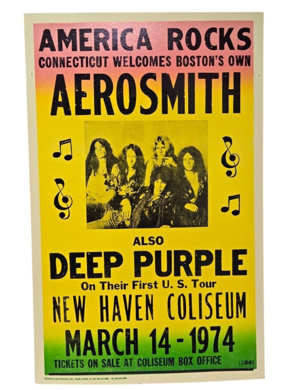 Aerosmith Deep Purple Concert Poster 1974 New Haven Coliseum Cardstock 14x22